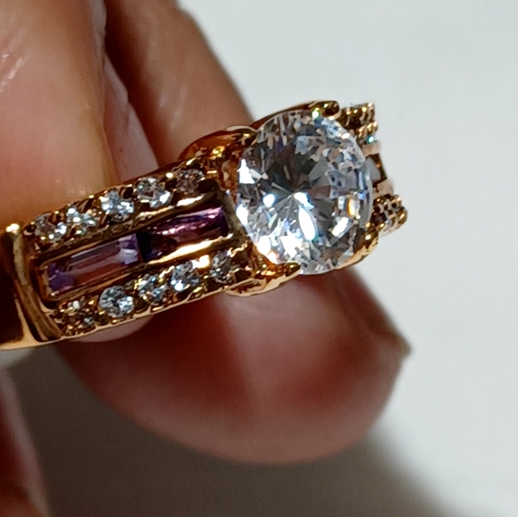 OLD CUT DESIGN 14K G.F CRYSTAL DIAMOND RING - Picture 4 of 12